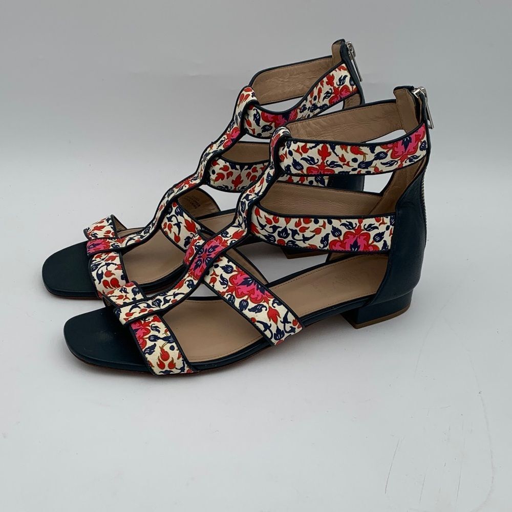 Crew Made in Italy Floral Gladiator Sandals Multicolor Leather Womens Size 9 - Picture 4 of 12